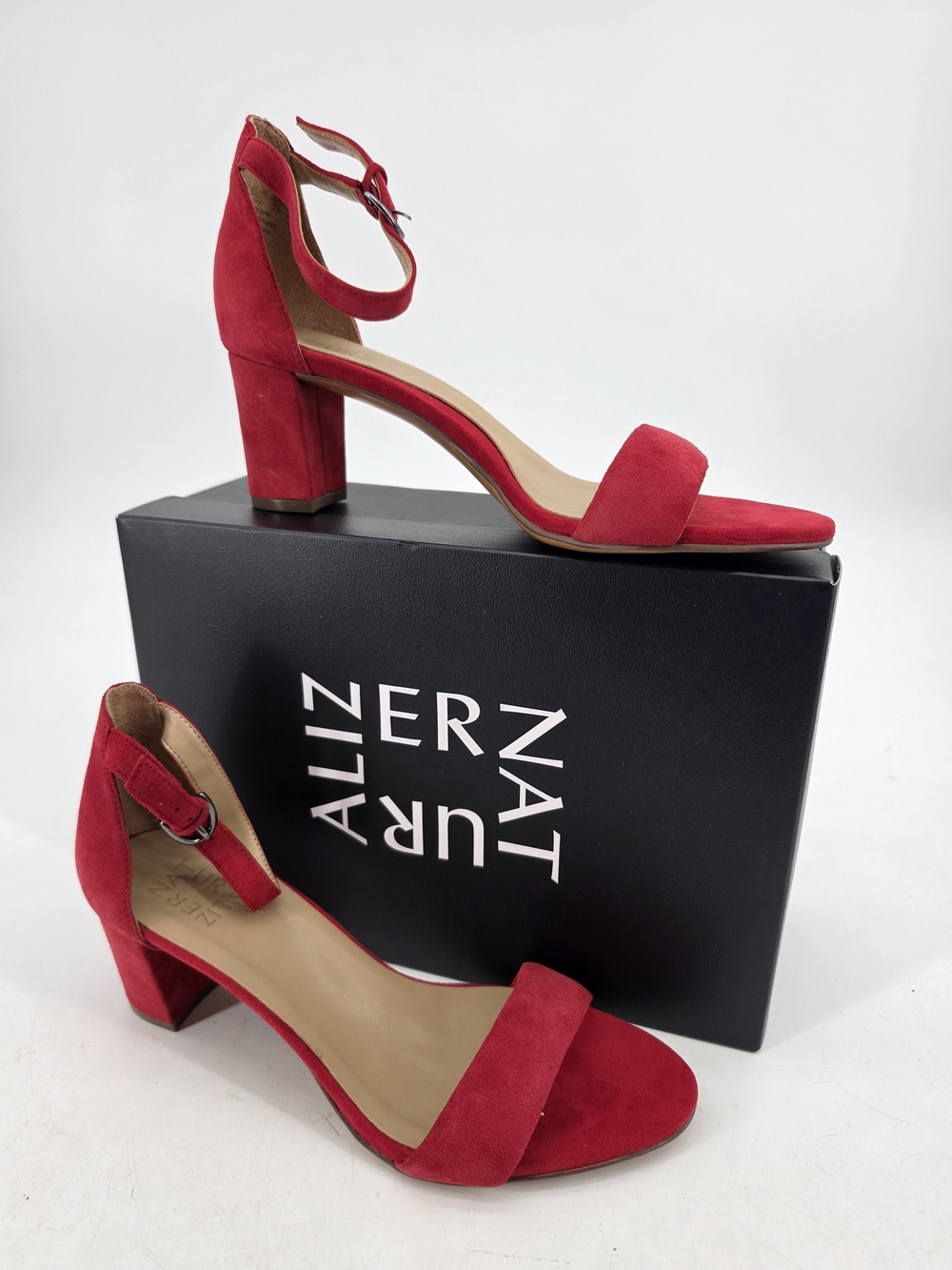 Naturalizer Women's Red Hot Sauce Vera Suede Block Heel Sandals 9m New